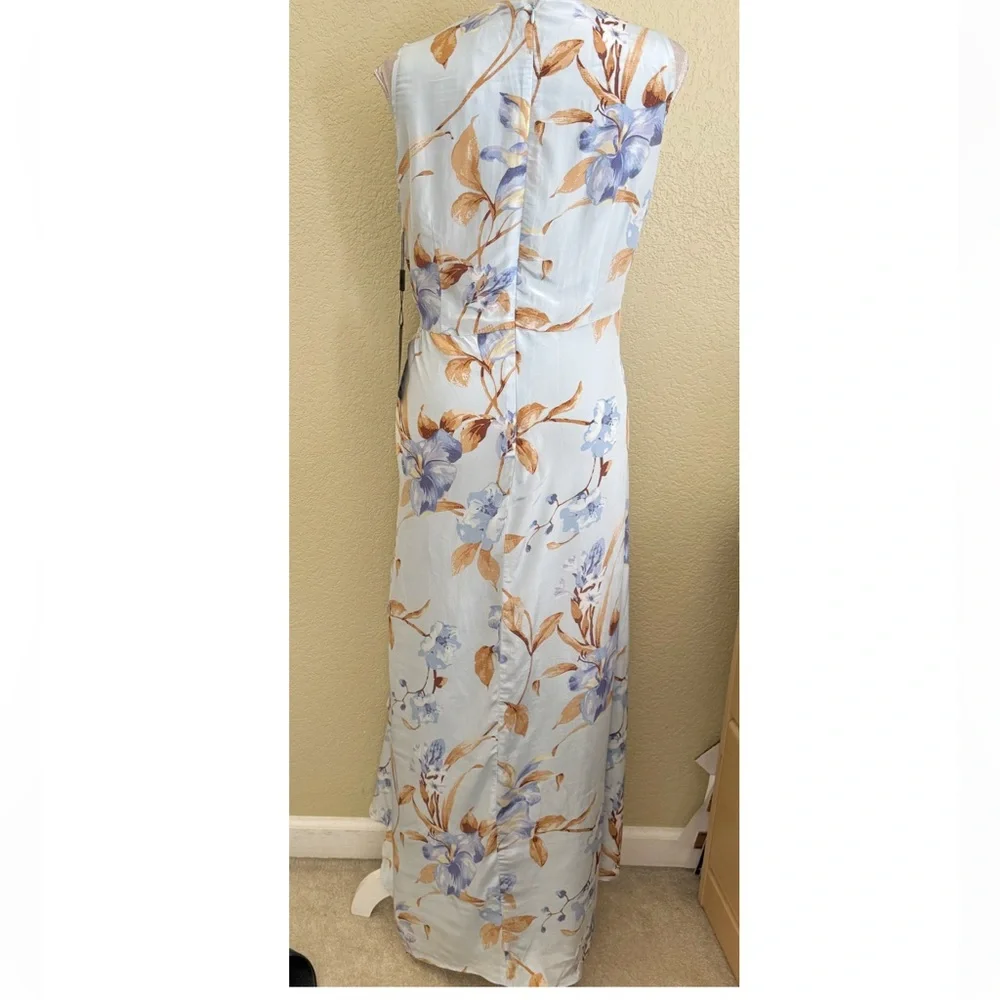 White House Black Market Cowl Neck Ruched Midi Floral Dress Size 10 Light Blue - Picture 8 of 14